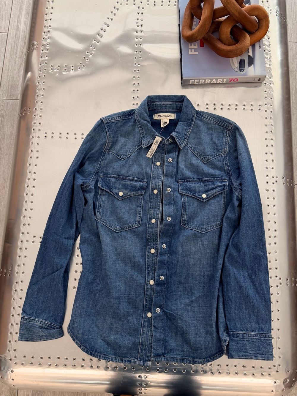 Madewell Denim Western Snap-Front Shirt - Medium Wash Blue
